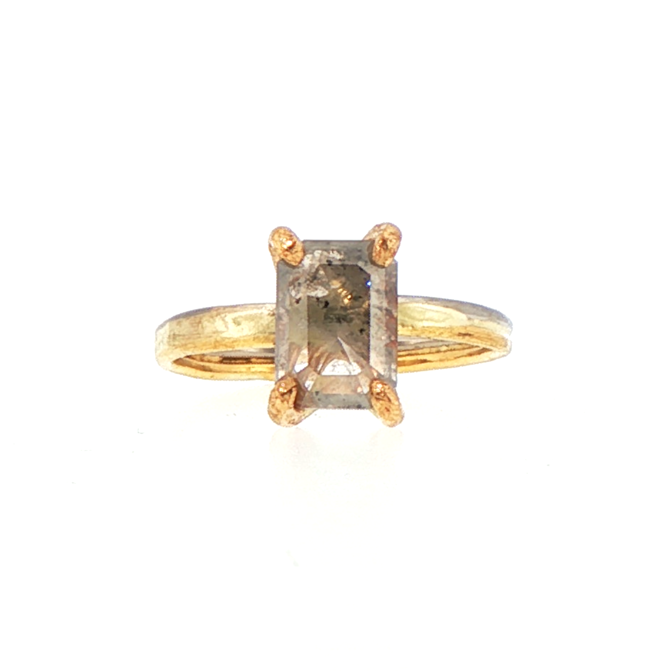 Red Salt and Pepper 1.5CT Rose Cut Diamond on our 2MM Gold Skinny Seamed Band