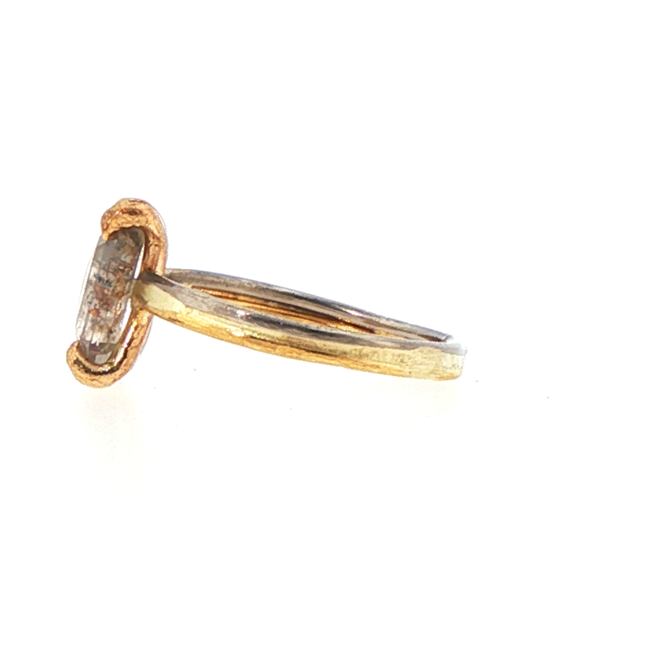 Red Salt and Pepper 1.5CT Rose Cut Diamond on our 2MM Gold Skinny Seamed Band