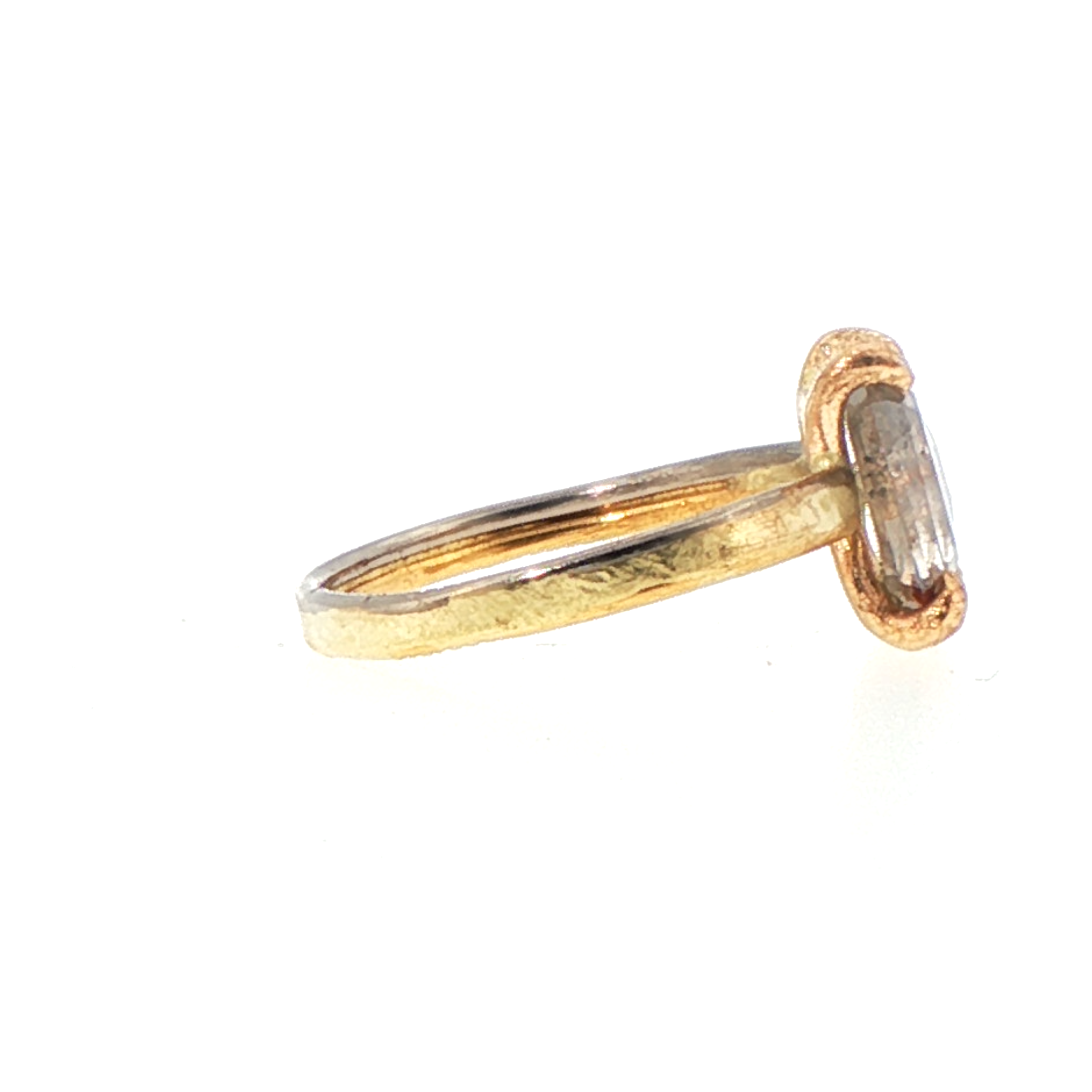 Red Salt and Pepper 1.5CT Rose Cut Diamond on our 2MM Gold Skinny Seamed Band
