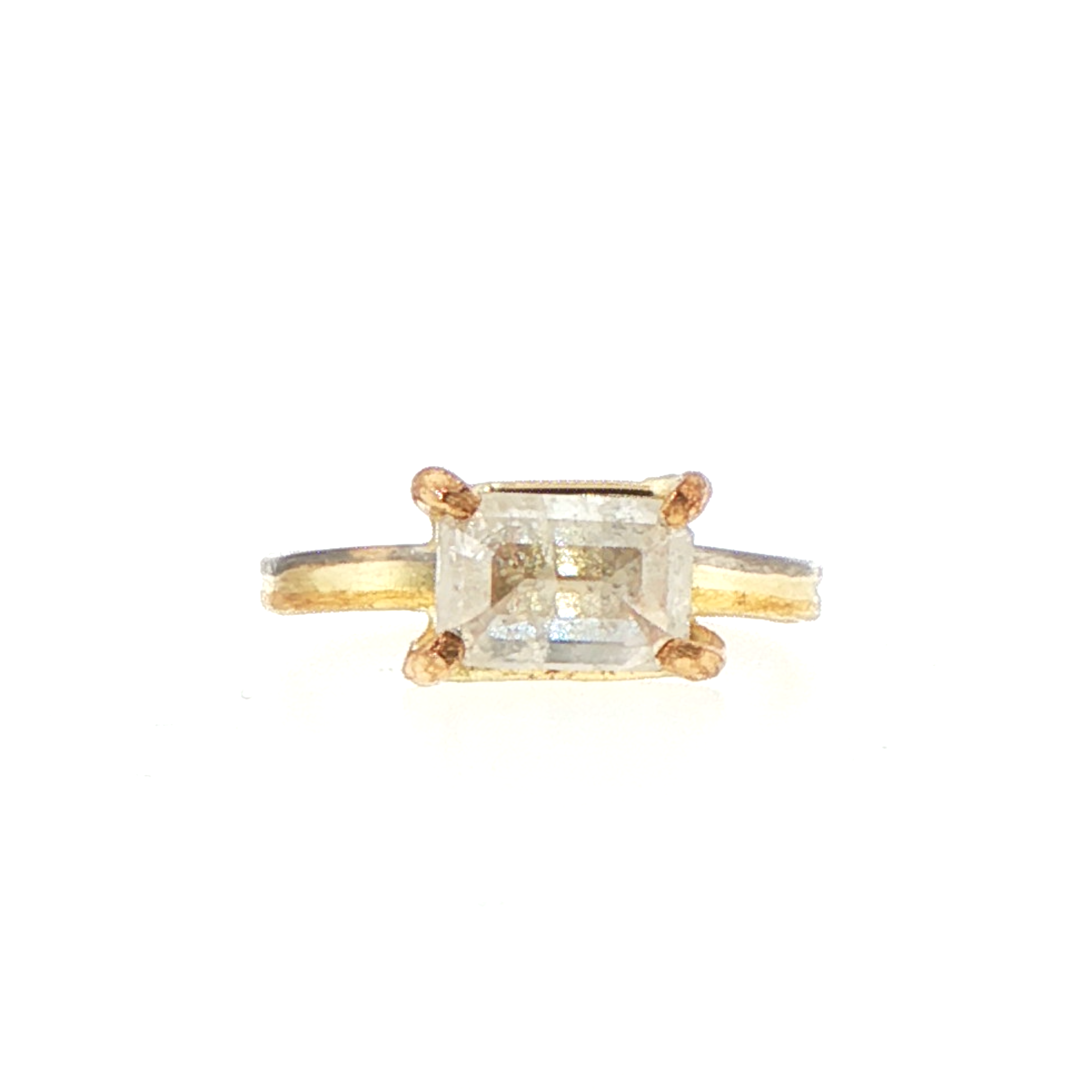 East/West 2CT White Emerald Cut Diamond on Our 2MM Skinny Seamed Band
