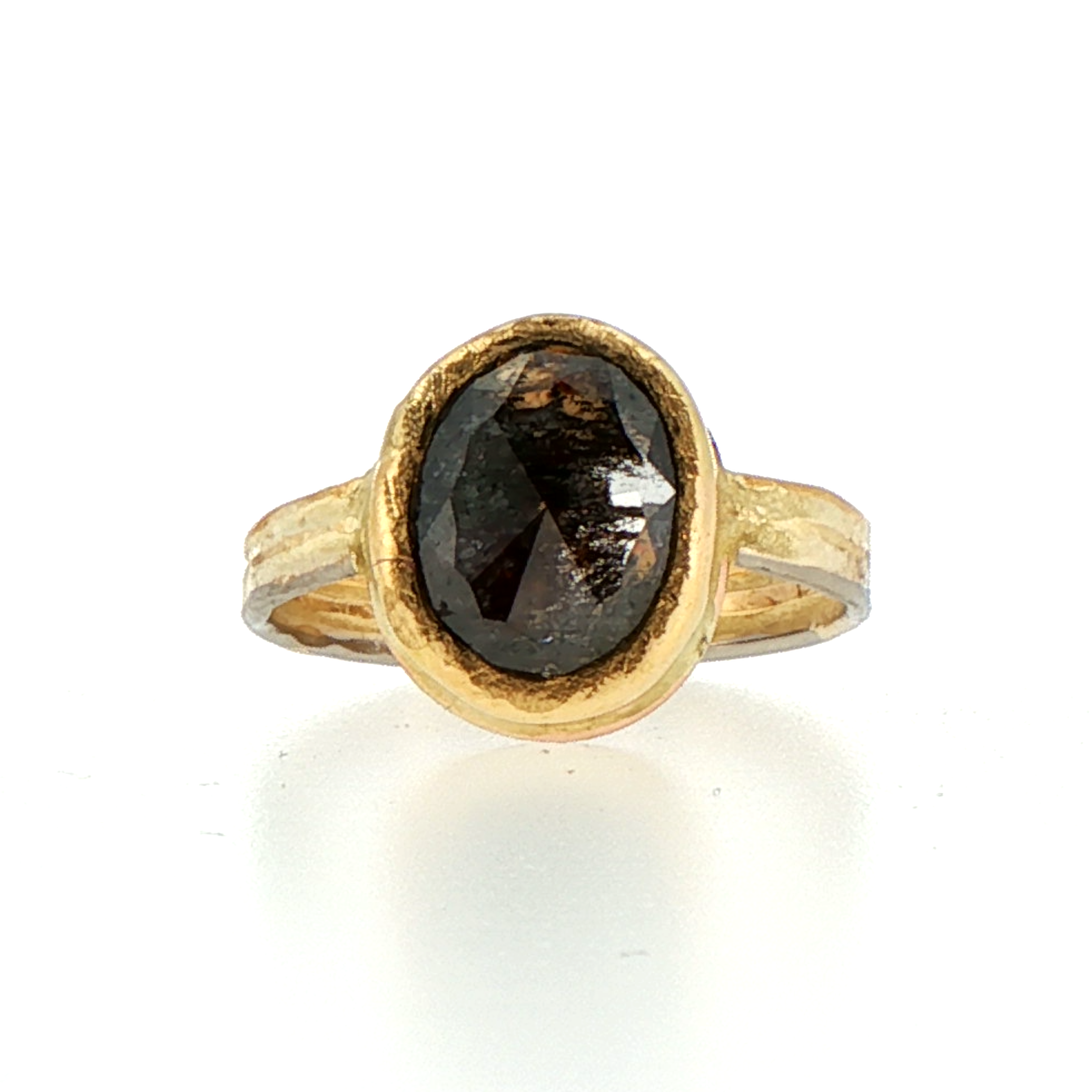 Salt and Pepper 4.58CT Rose Cut Diamond on our 3MM Gold Skinny Seamed Band