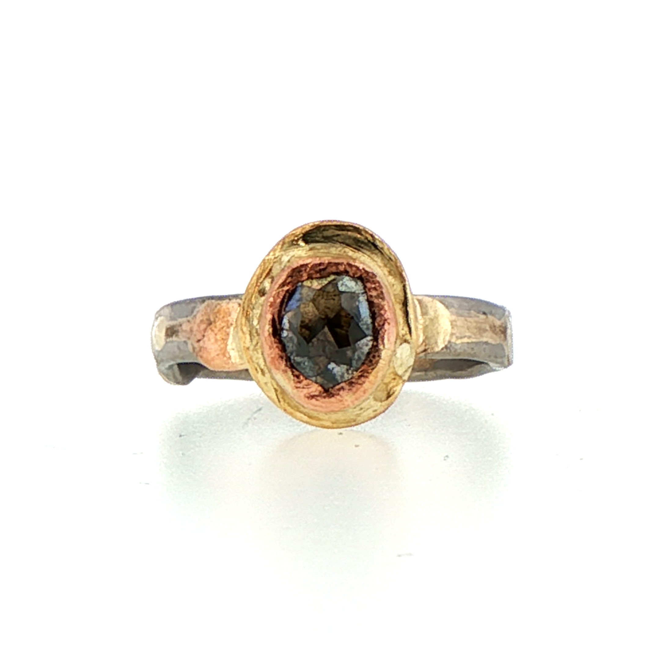 Salt and Pepper 1.25CT Rose Cut Diamond on our Palladium and Gold Skinny Seamed Band