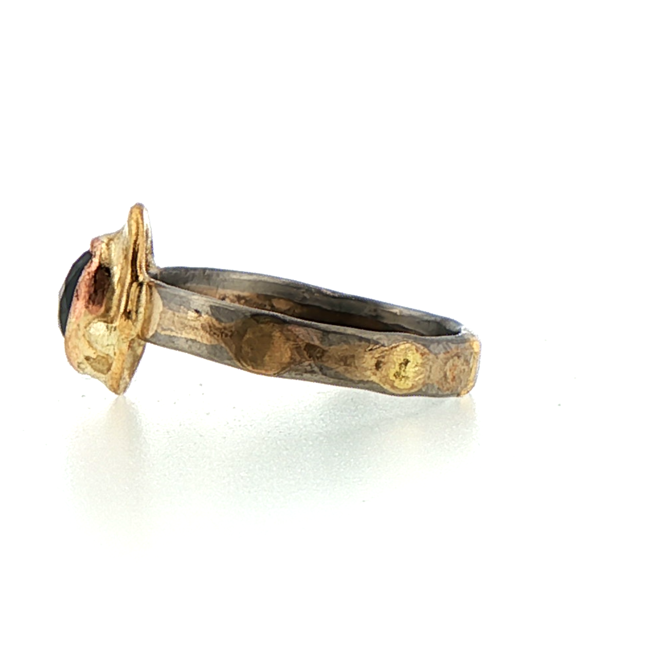 Salt and Pepper 1.25CT Rose Cut Diamond on our Palladium and Gold Skinny Seamed Band