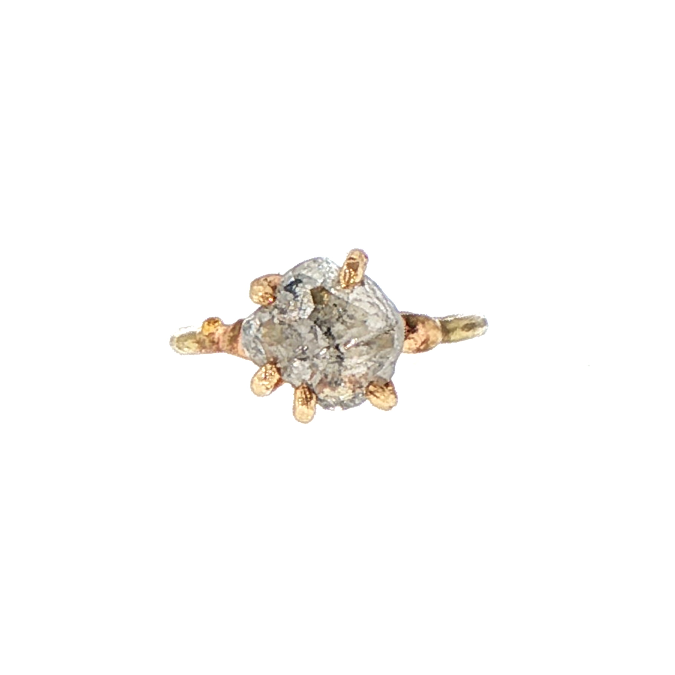 Rough Cut 2.15 ct Salt and Pepper Diamond Ring on a Yellow Gold Band