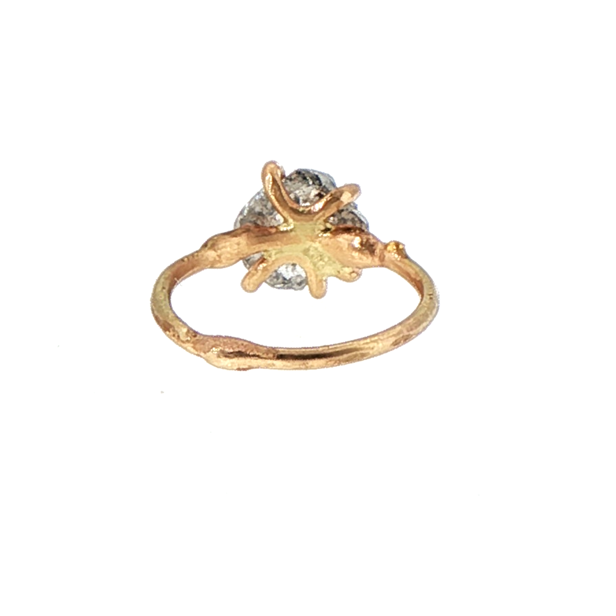 Rough Cut 2.15 ct Salt and Pepper Diamond Ring on a Yellow Gold Band