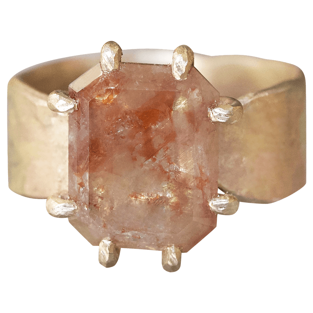 Peach 3.48 ct Table Cut Diamond on our 7MM Cigar Band