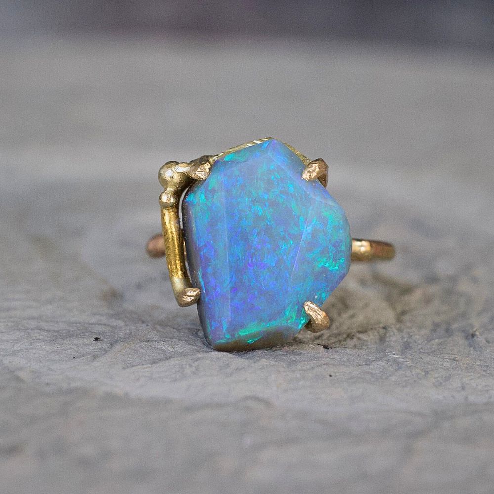 Australian Exceptional Opal Large Stone Ring on a Yellow Gold Band