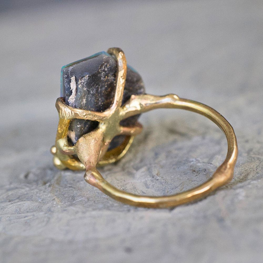 Australian Exceptional Opal Large Stone Ring on a Yellow Gold Band