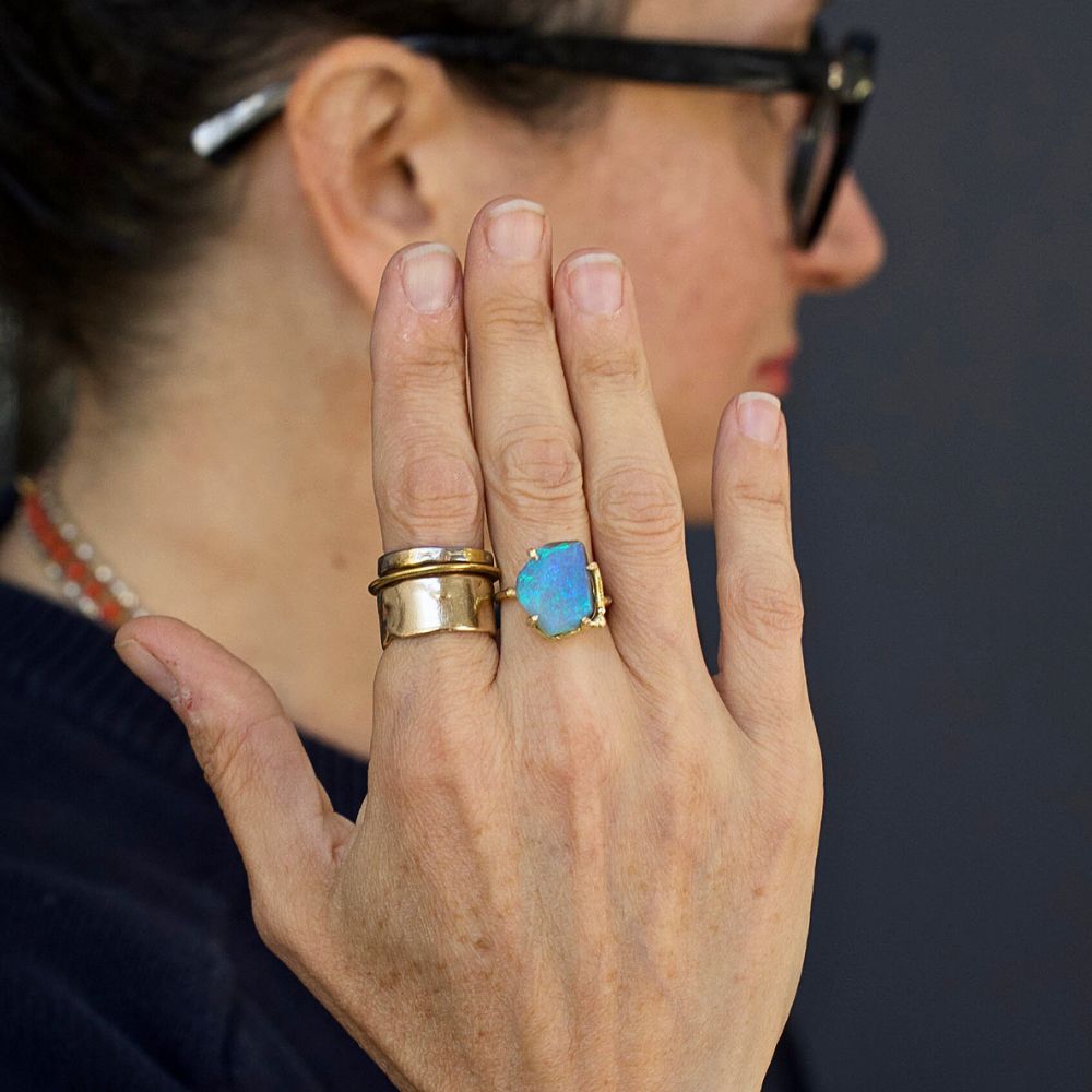 Australian Exceptional Opal Large Stone Ring on a Yellow Gold Band