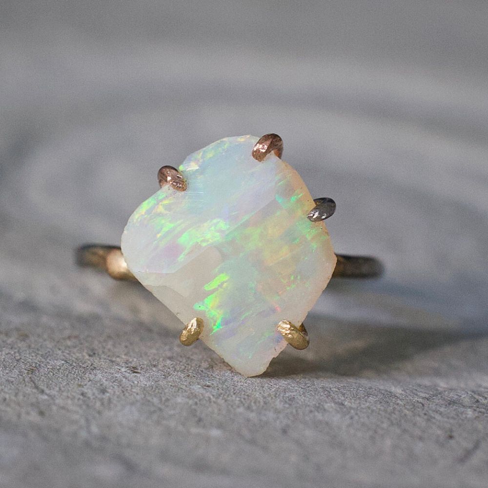 Australian Exceptional Opal Medium Stone Ring on a Palladium Band
