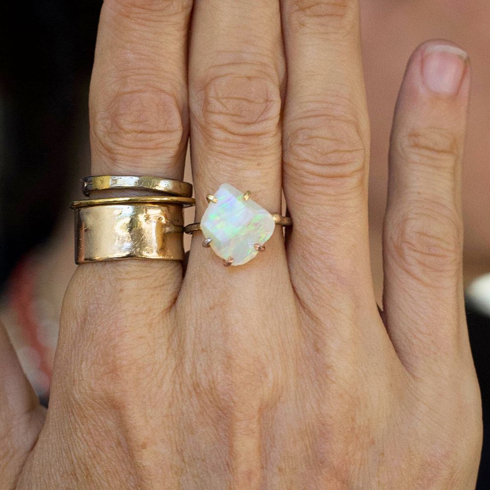 Australian Exceptional Opal Medium Stone Ring on a Palladium Band