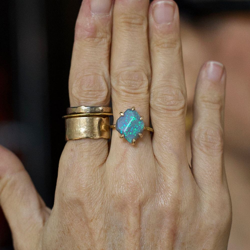 Australian Exceptional Opal Medium Stone Ring on a Yellow Gold Band