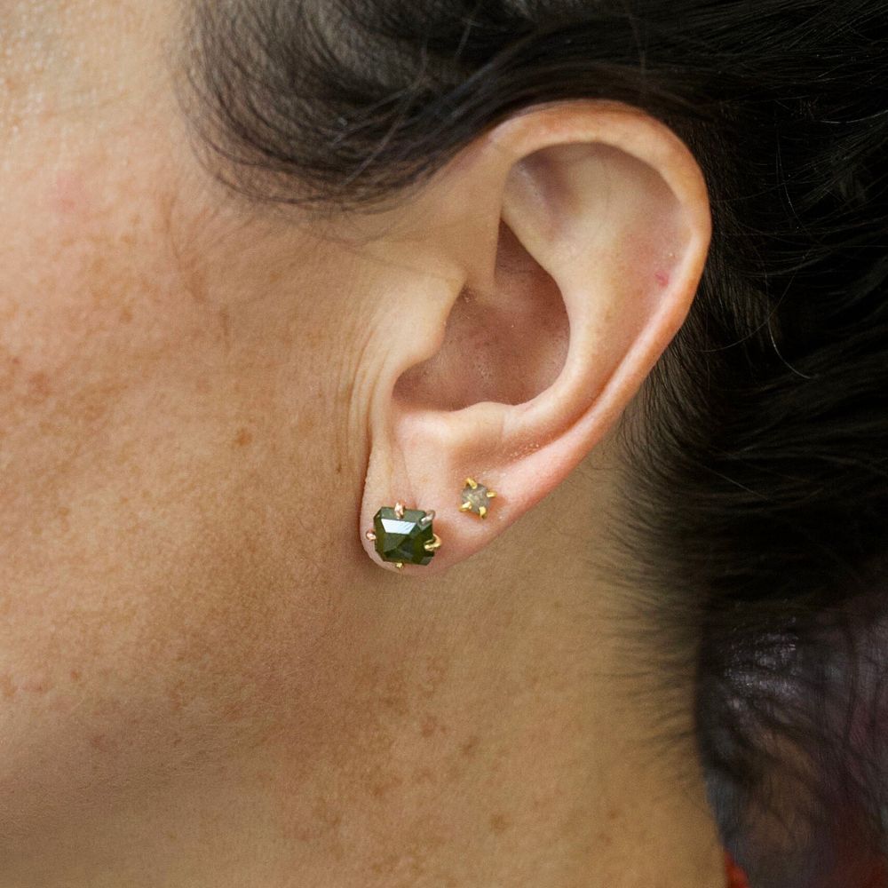 Green 3.68ct Rose Cut Diamond Studs