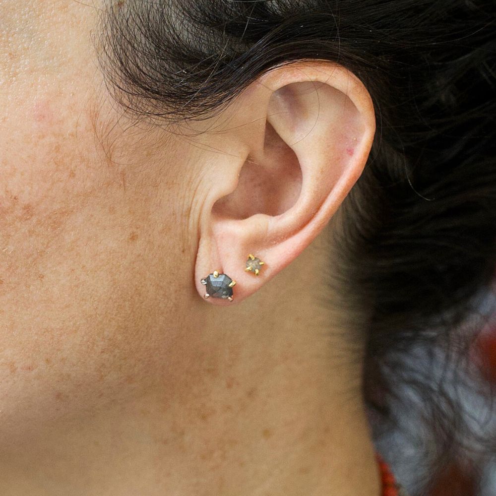 Grey 2.42ct Rose Cut Diamond Studs