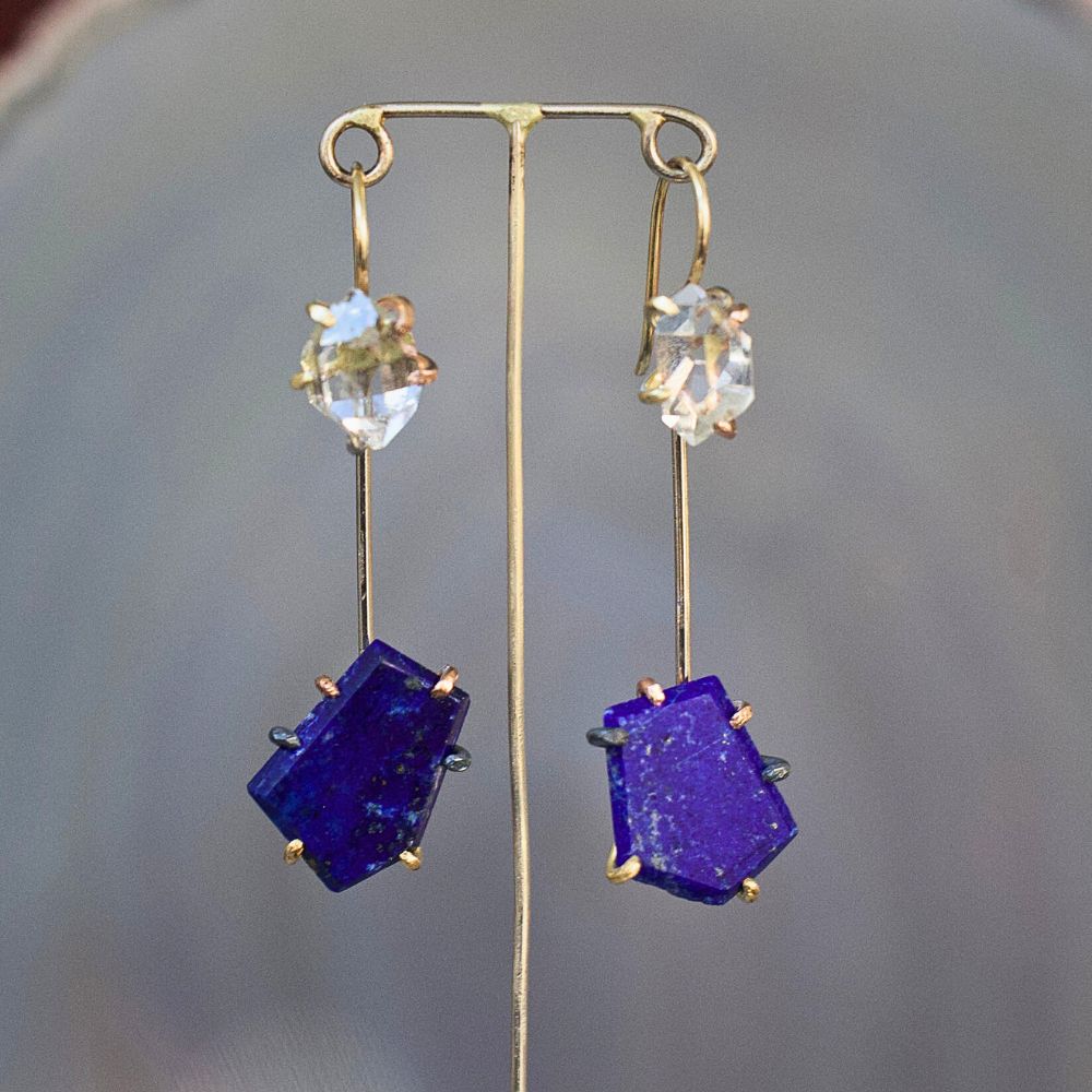 Herkimer Quartz and Lapis Day to Night Earring Set