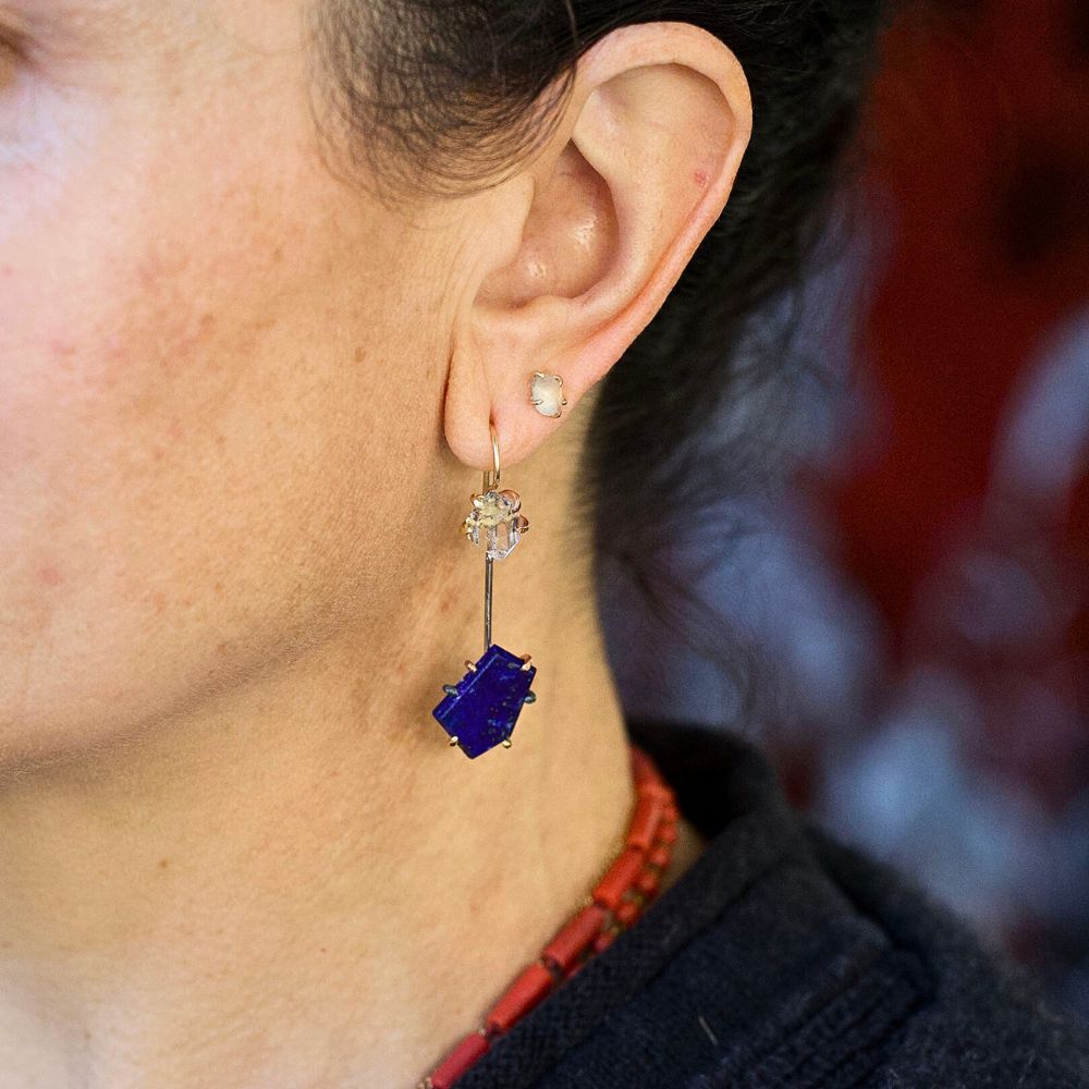 Herkimer Quartz and Lapis Day to Night Earring Set