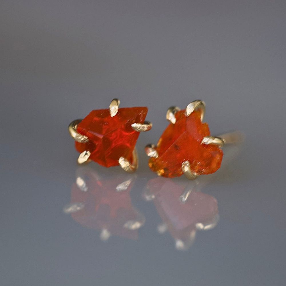 Mexican Fire Opal Small Stone Studs
