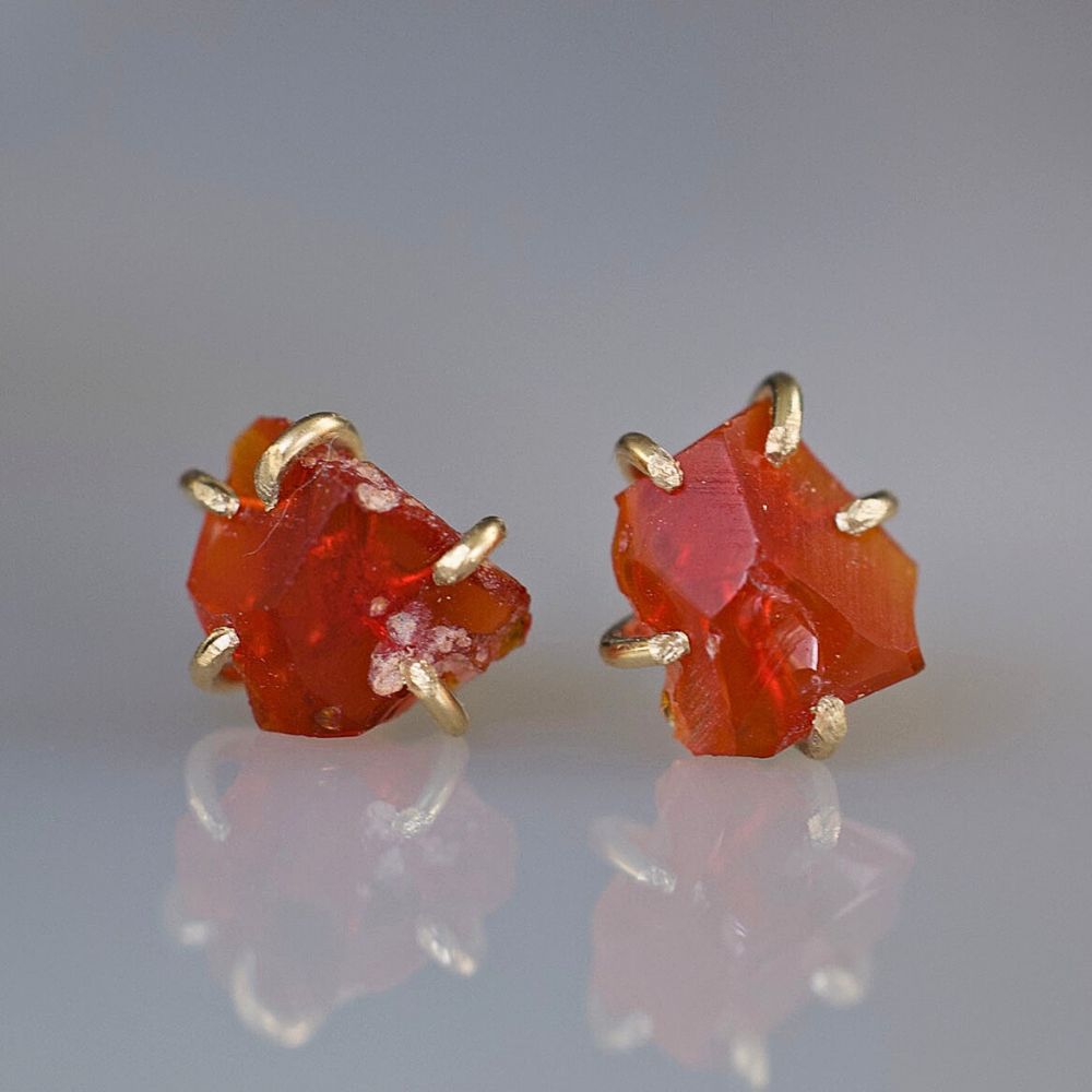 Mexican Fire Opal Small Stone Studs