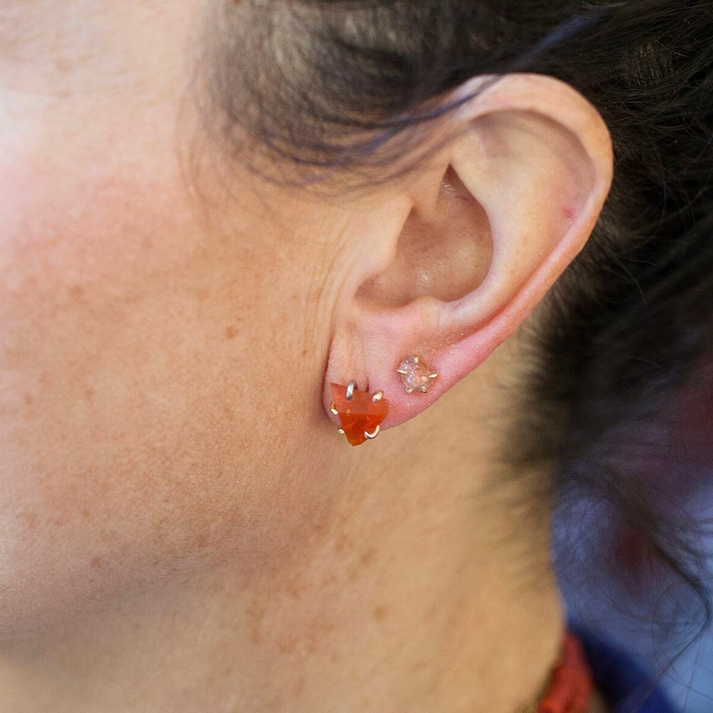 Mexican Fire Opal Single Large Stone Stud