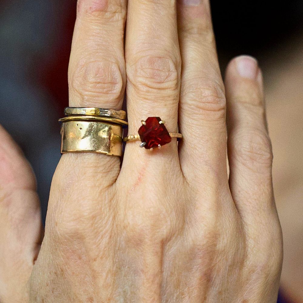 Mexican Fire Opal Medium Stone Ring on a Yellow Gold Band