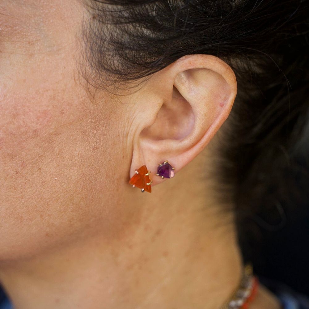 Mexican Fire Opal Large Stone Studs