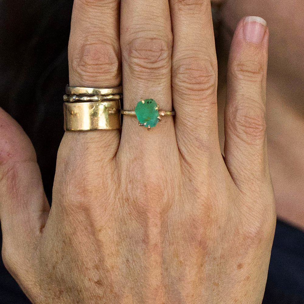 Peruvian Opal Small Stone Ring on a Palladium and Gold Band