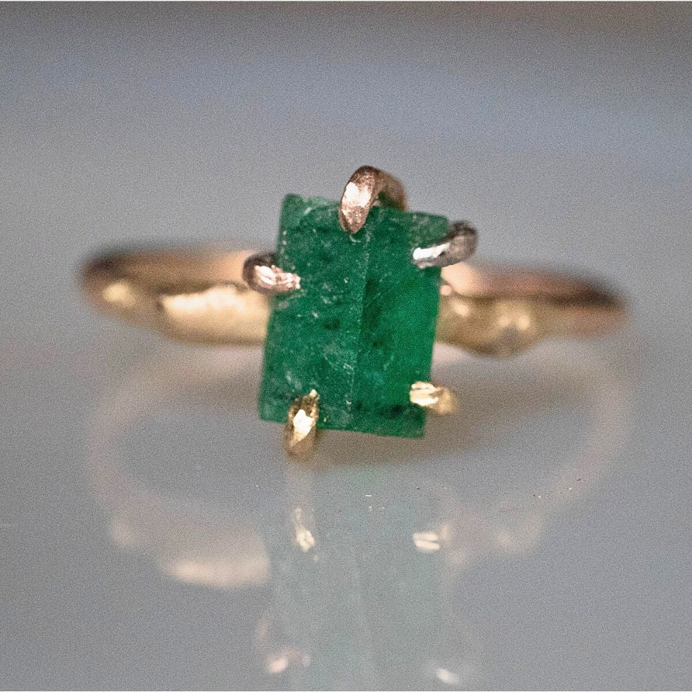 Zambian Emerald Small Stone Ring on a Yellow Gold Band