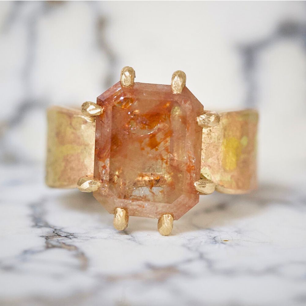 Peach 3.48 ct Table Cut Diamond on our 7MM Cigar Band