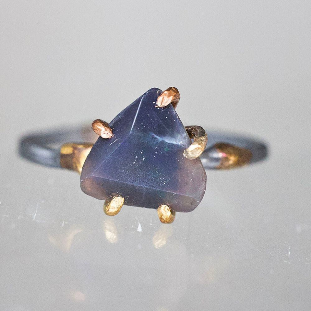 Australian Dark Purple Opal Small Stone Ring