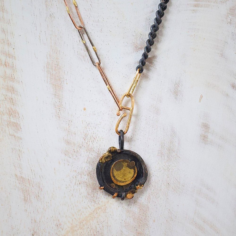 Handmade Menswear Chain necklace with Smashed Precious Metal Pendant