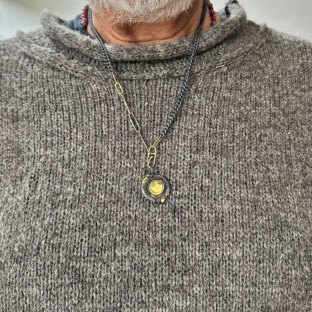 Handmade Menswear Chain necklace with an Extra Large Smashed Precious Metal Pendant