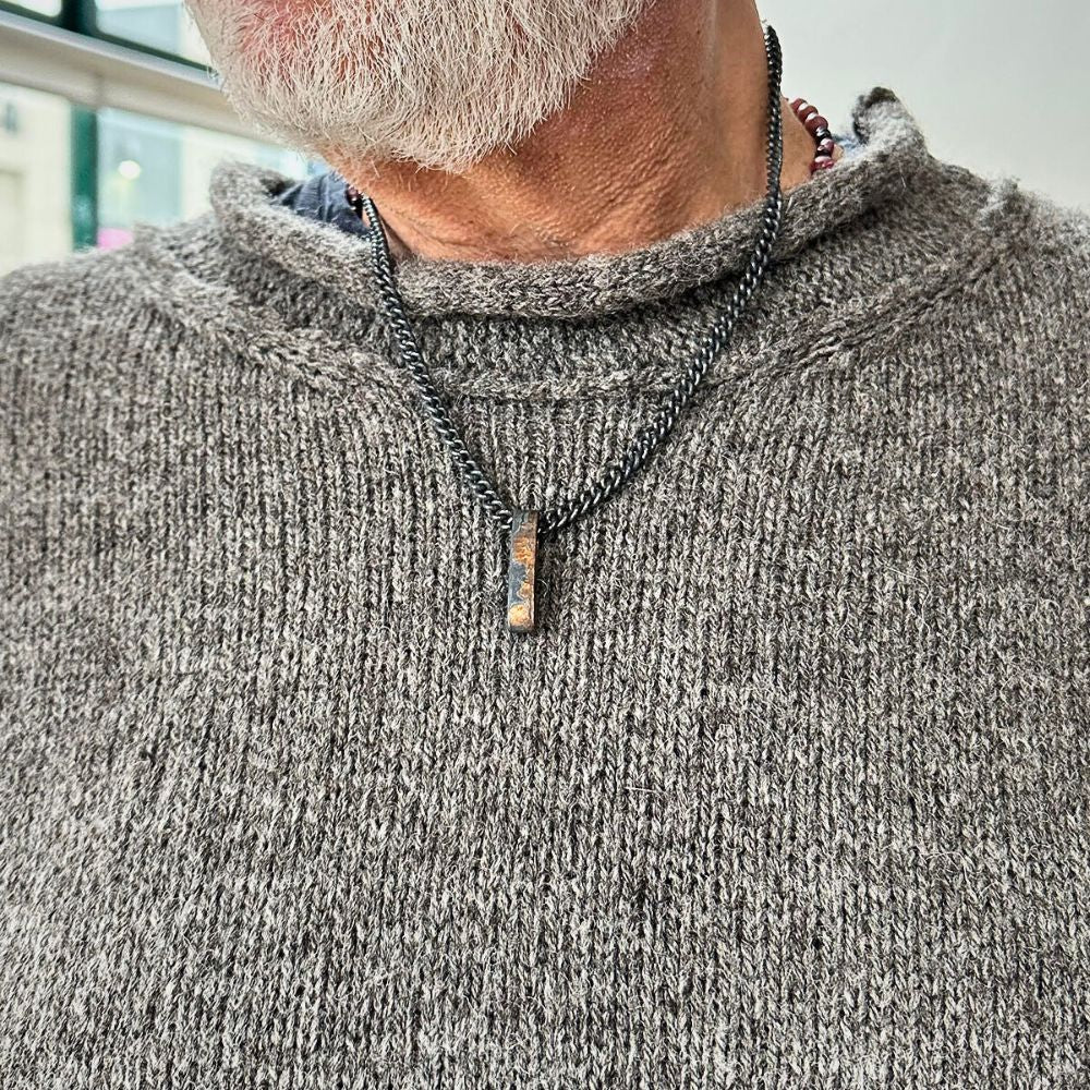 Handmade Menswear Chain necklace with an Extra Large Smashed Precious Metal Pendant