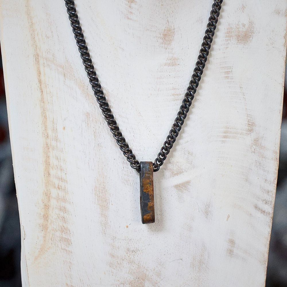 Handmade Menswear Chain necklace with an Extra Large Smashed Precious Metal Pendant