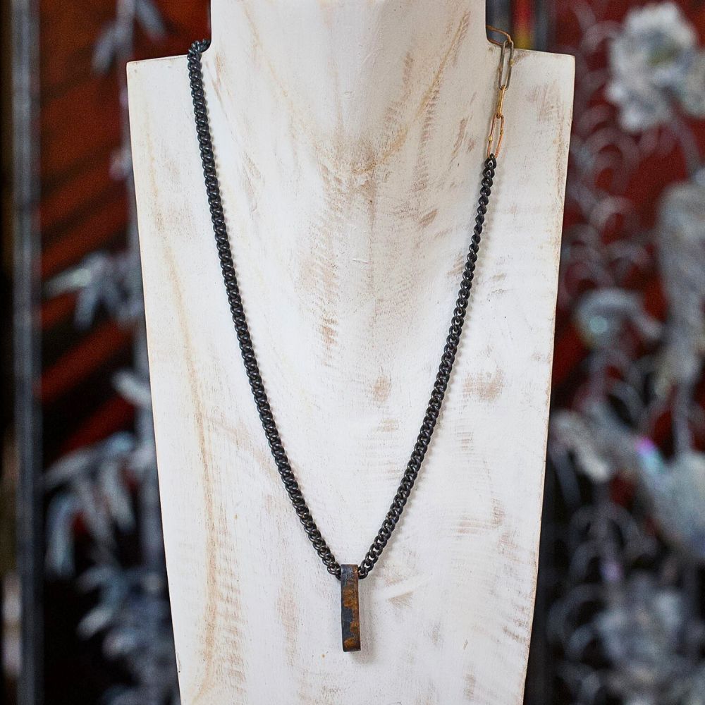 Handmade Menswear Chain necklace with an Extra Large Smashed Precious Metal Pendant