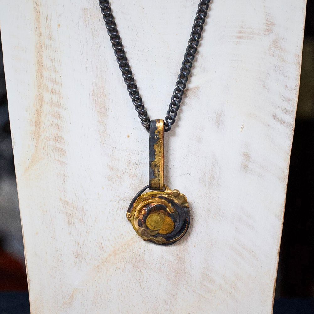 Handmade Menswear Chain necklace with an Extra Large Smashed Precious Metal Pendant
