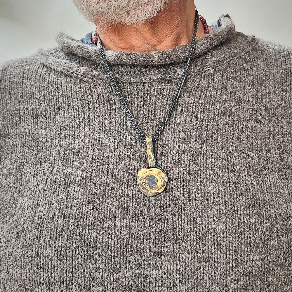 Handmade Menswear Chain necklace with an Extra Large Smashed Precious Metal Pendant
