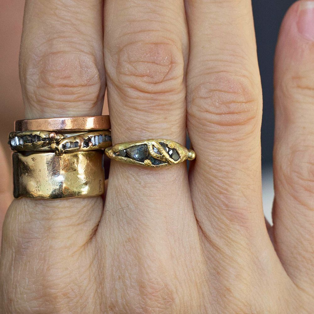 Kintsugi Rose Cut Diamond Band on a Rose Gold Band