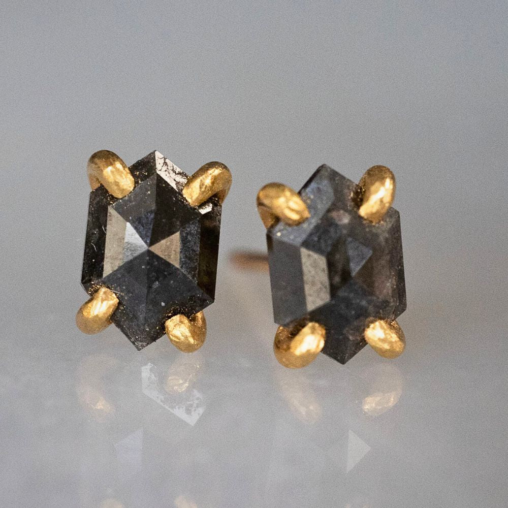 Black Hexagon 1 CT Rose Cut Diamond Studs