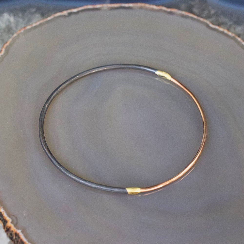 Oxidized silver and rose gold embed bracelet
