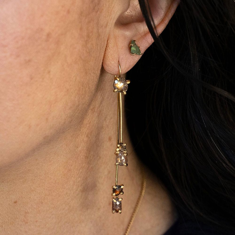 Rose Cut Diamond Day to NIght Earrings - Double Drops
