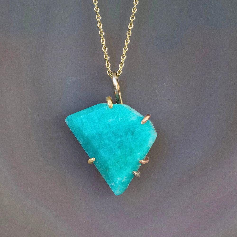 Amazonite Medium Stone Pendant with a Yellow Gold Cable Chain