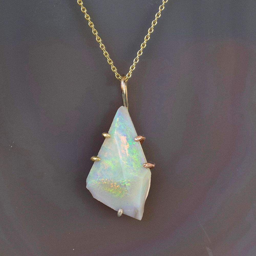 Australian Opal Medium Stone Pendant with a Yellow Gold Cable Chain