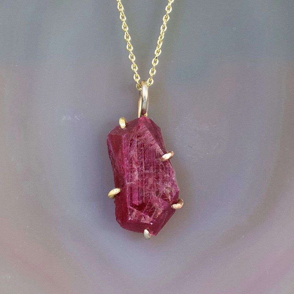 Ruby Medium Stone Pendant with a Yellow Gold Cable Chain