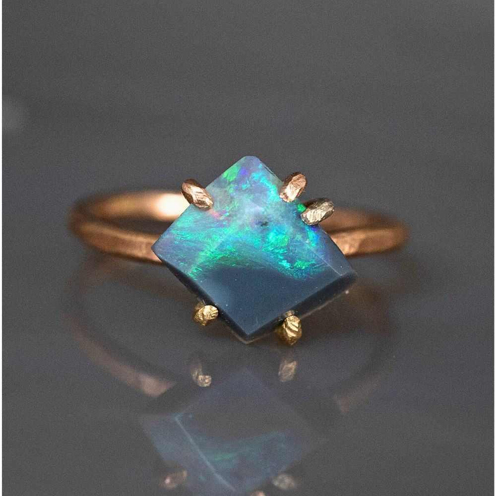 Australian Exceptional  Dark Opal Medium Stone Ring on a Rose Gold Band