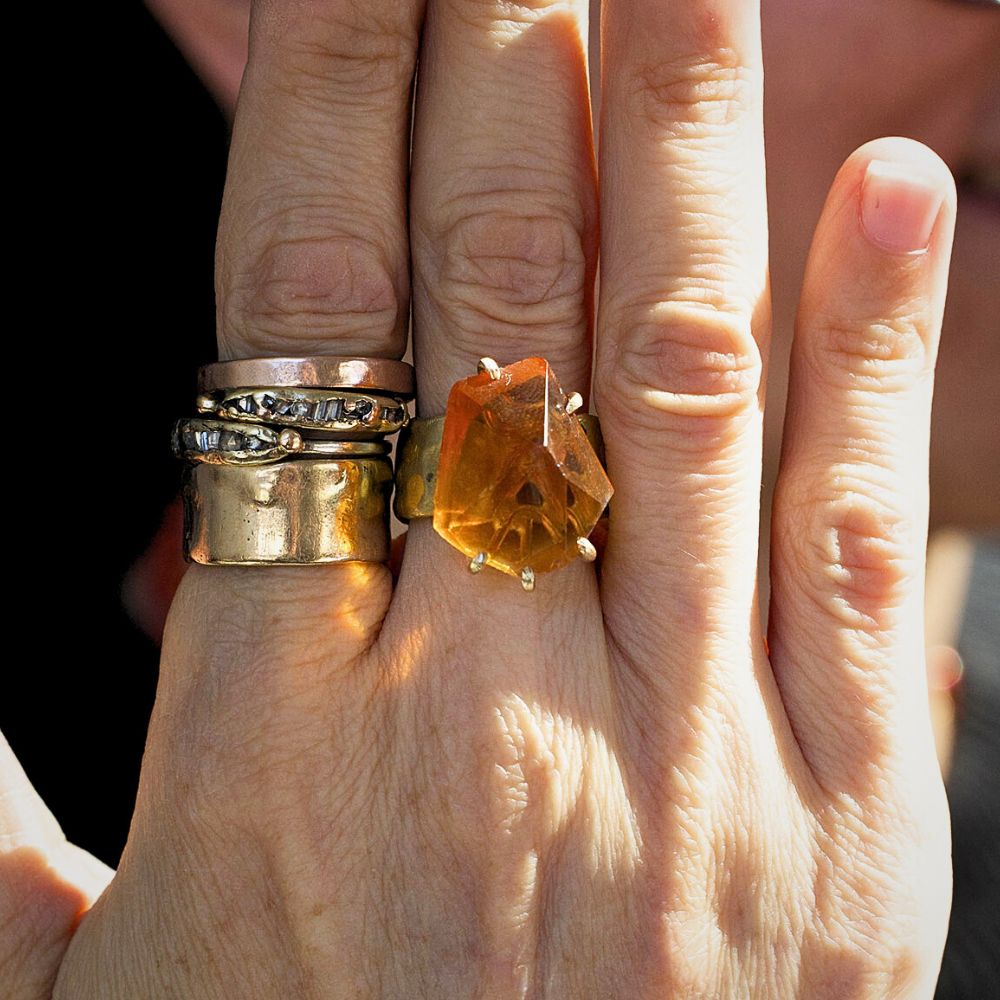 Citrine Large Stone Ring on our 9MM Cigar Band