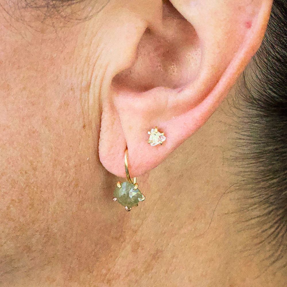 Yellow Green 1.92ct Rose Cut Diamond Hook Earrings