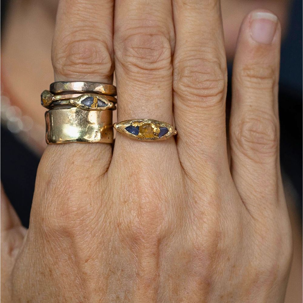 Sri Lankan Sapphire Band with a Yellow  Gold Band