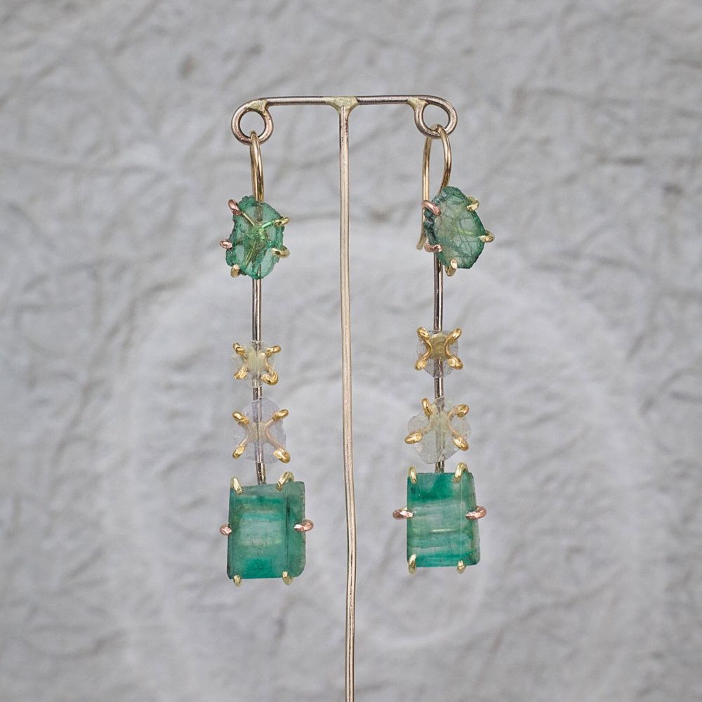 Zambian Emerald and Polki Diamond Slice Day to Night Earring Set
