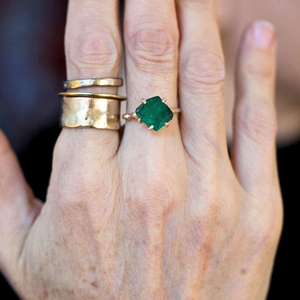 Zambian Exceptional Emerald Medium Stone Ring on a Yellow Gold Band