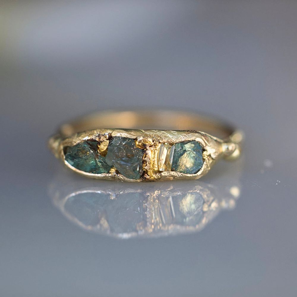 Alexandrite and Baguette Diamond Band with a Yellow Gold Band